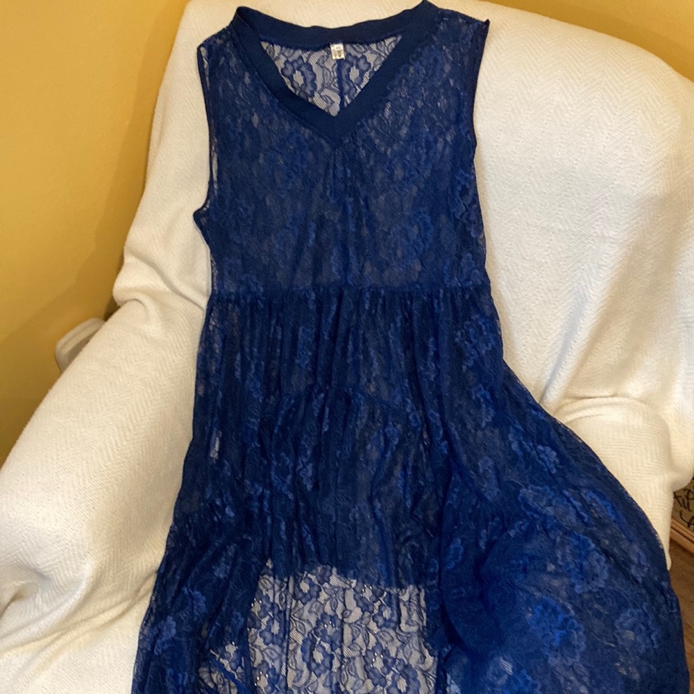Beautiful Cobalt Blue Lace Hi-Low Overlay Dress Sz 4x